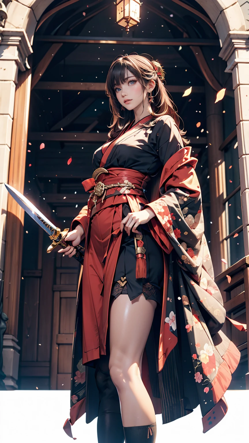 Japanese anime style. woman. middle ages. Europe. Fantasy. skirt. sword. Are standing. whole body. From below.