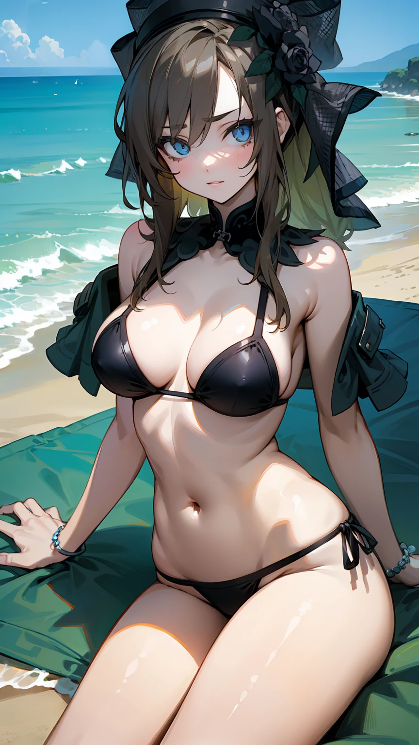 1girl, beautiful eyes, bikini,(((best quality))), high quality, masterpiece,on the beach