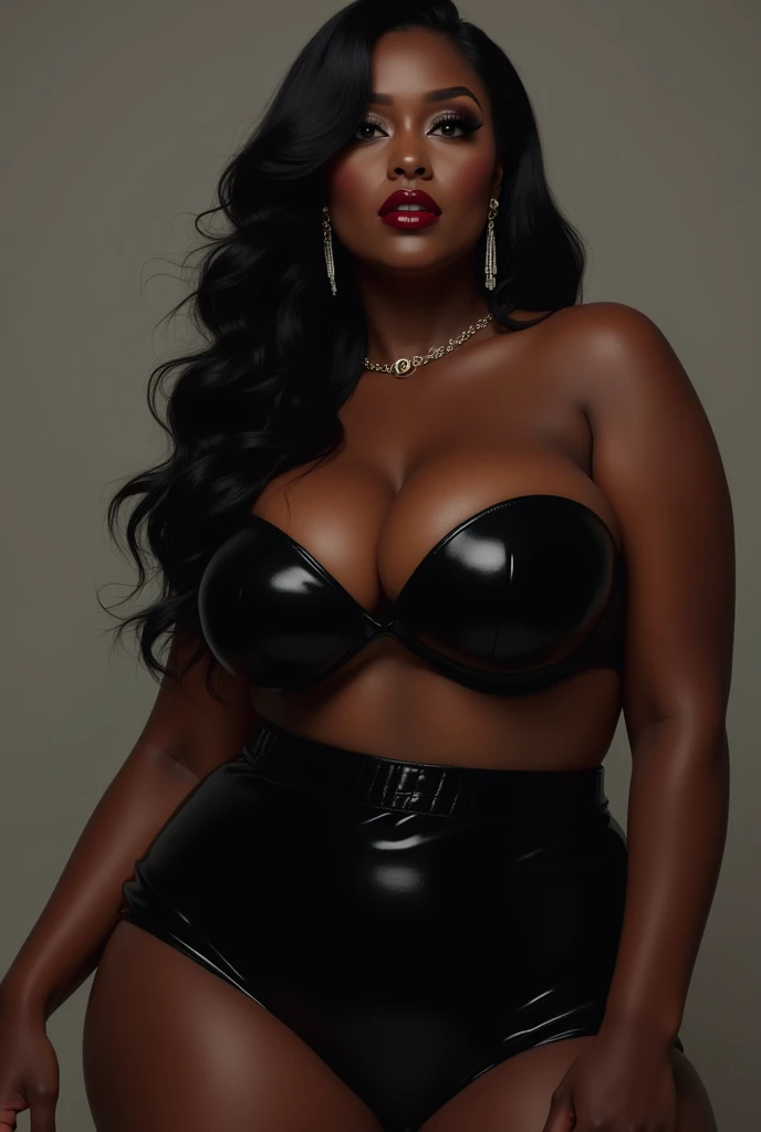 Sex horny rich bitch, with big breasts,  heavily made up, enges Top, black skin color
