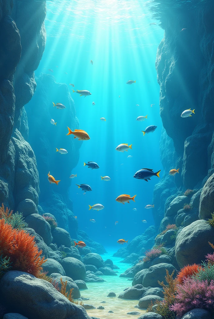 Many beautiful fishes and beautiful stone in a big and beautiful sea