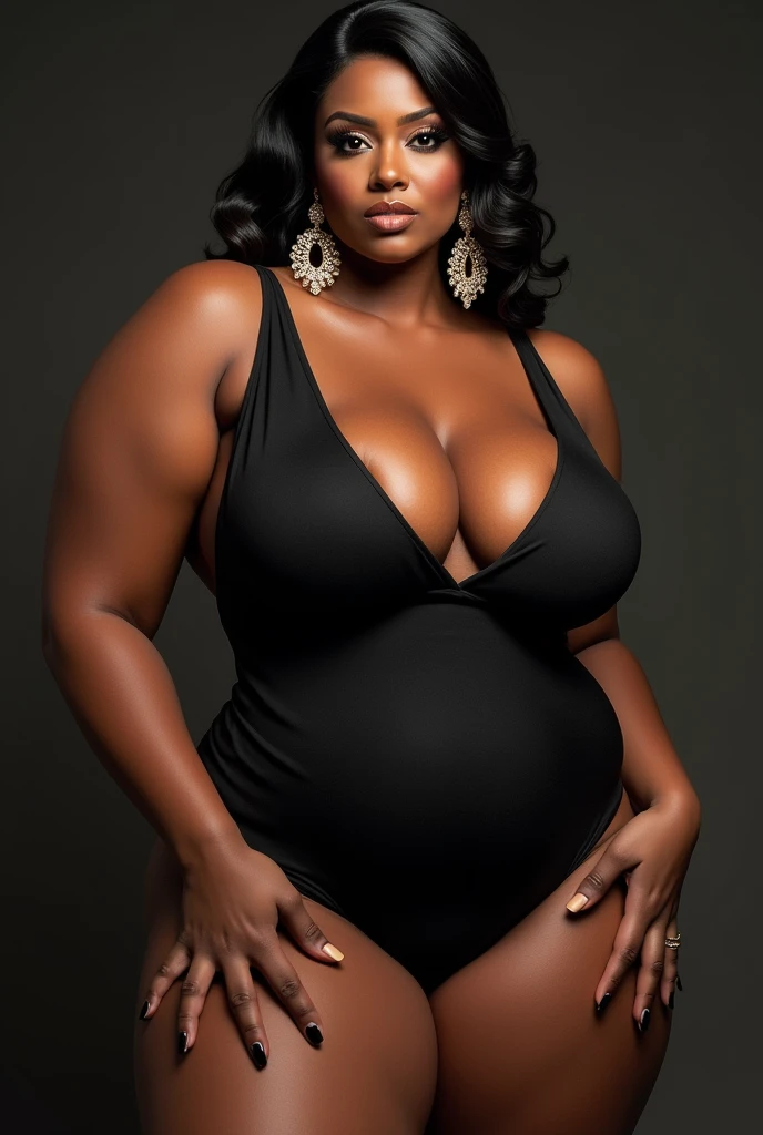 Sex horny rich bitch, with big breasts,  heavily made up, enges Top, black skin color, huge round artificial breasts,  tight dress,  wide hips, narrow thalie,  huge unrealistically big perfect huge breasts,  expensive unrealistically large perfect earrings 
