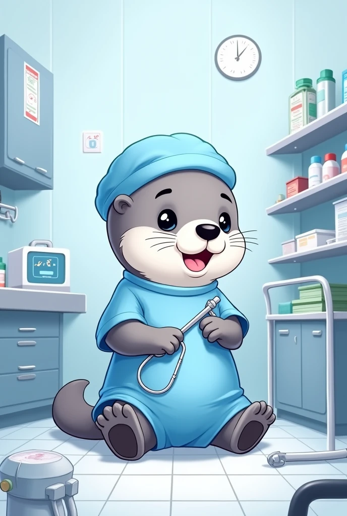 Please draw me a picture of an otter and surgery for my avatar,Better to be concise,Blue and white predominantly,Recognizable