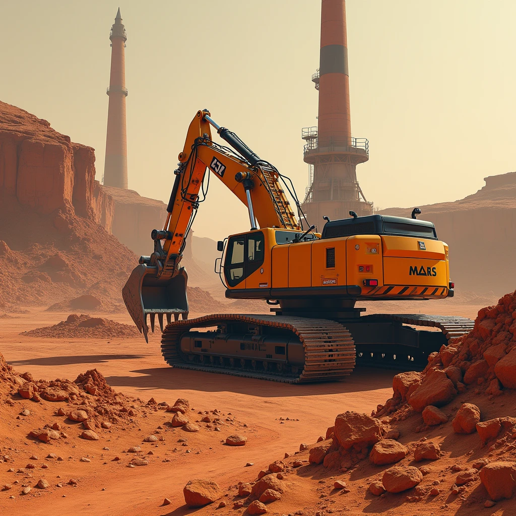 Mars, mineral resource extraction plant, factory, (excavator:1.5), real, (science fiction:1.5), (futuristic:1.5), precision, masterpiece