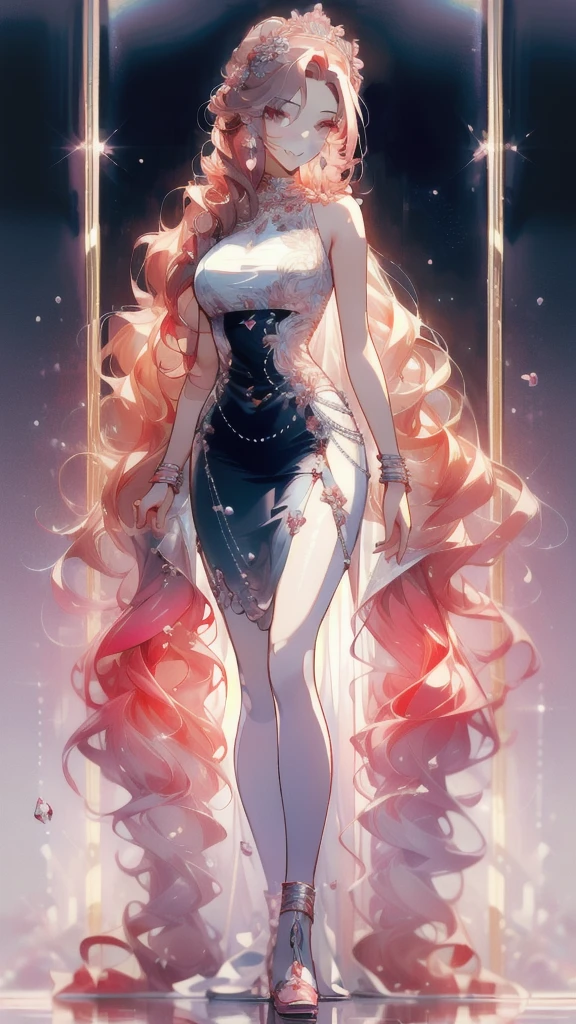 ((masterpiece, best quality)),singer,Rose,earphone,Delicate face,Smile,Gradient long wavy hairstyle,whole body,Perfect body proportions,Modern,luxurious,pleasure,Sexy,Extremely beautiful,Note decoration,transparent,