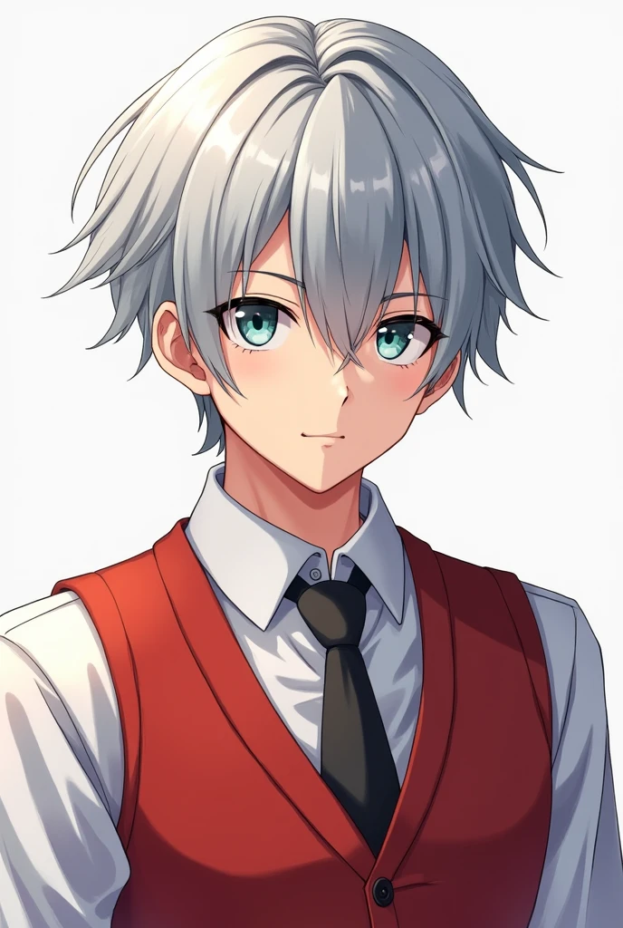 I drew a handsome high school boy in his third year who is a member of the boxing club and gave him silver hair.、I put him in a uniform with a red vest and cut his hair short so that it covered his forehead.
