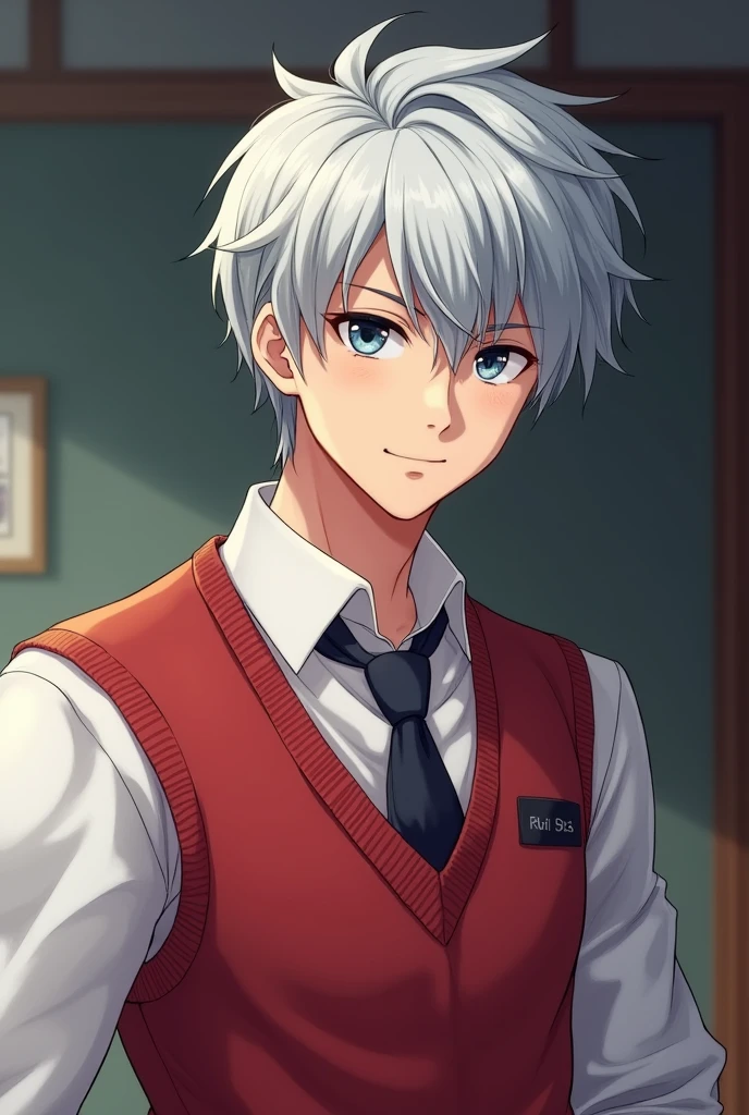I drew a handsome high school boy in his third year who is a member of the boxing club and gave him silver hair.、I put him in a uniform with a red vest and cut his hair short so that it was just above his forehead.