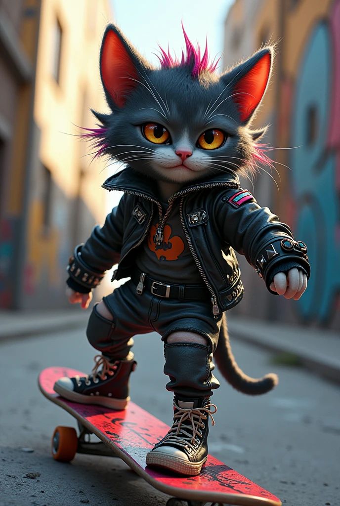 Make me a cat with punk style skater clothes - SeaArt AI