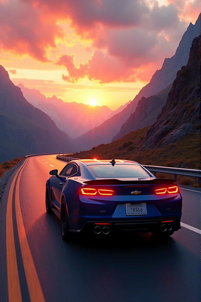 Chevrolet Camaro Back view Mountain pass sunset