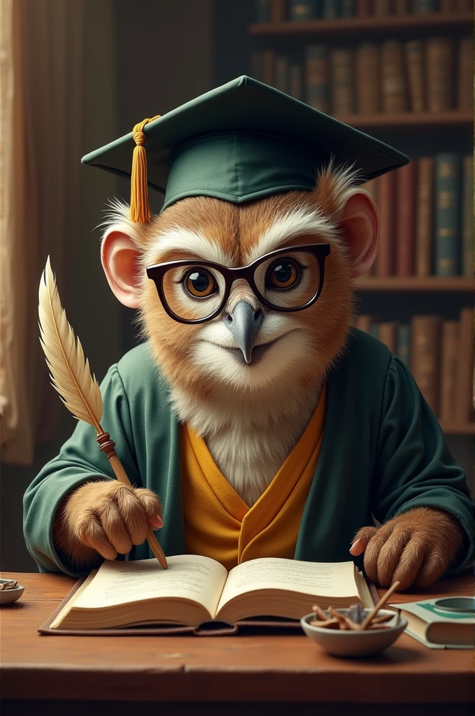 An animal that is wearing study accessories