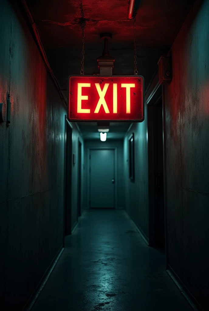 Dark place exit sign board with stubborn