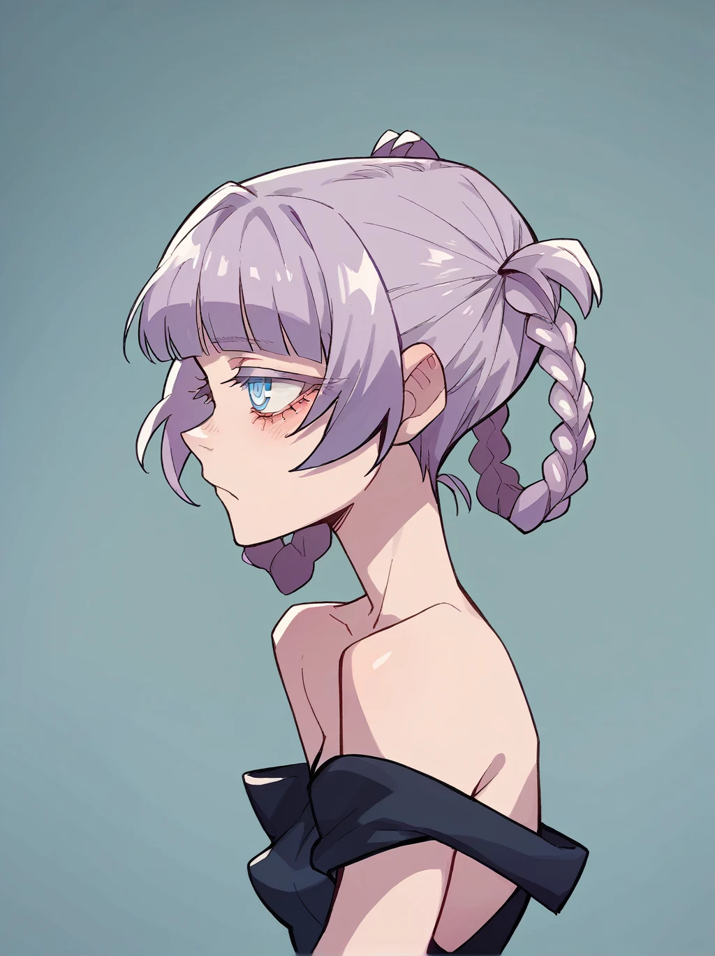 score_9, score_8_up, score_7_up, score_6_up, source_anime, 1girl, nazunaxl, purple hair, braided hair rings, short hair, hair rings, blue eyes, ringed eyes, small breasts