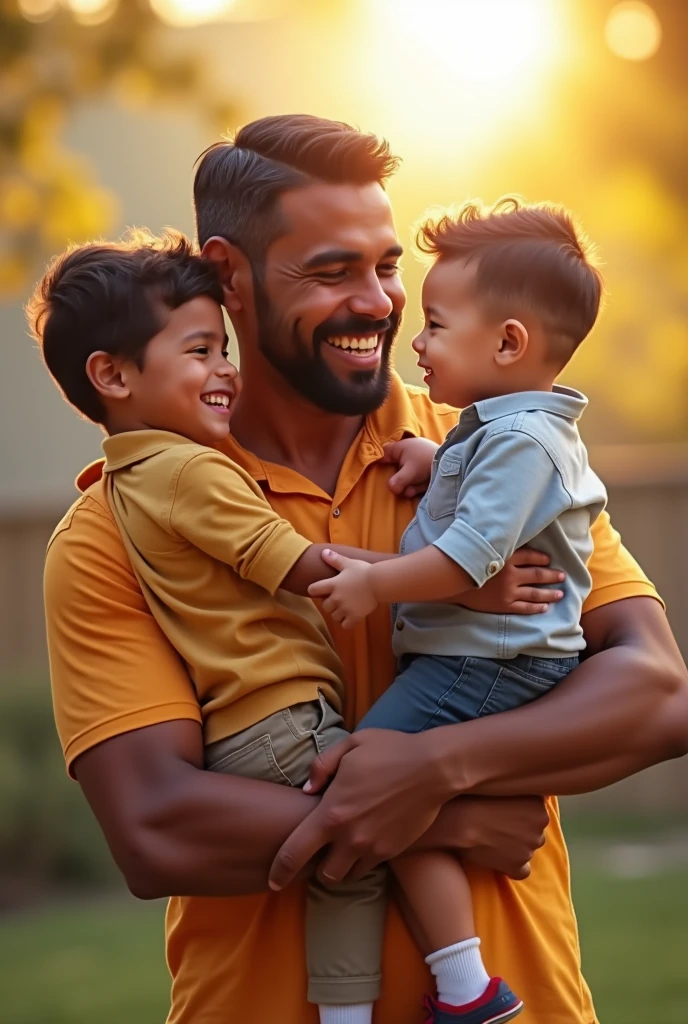 Father's Day, of all races, with children in their arms, happy