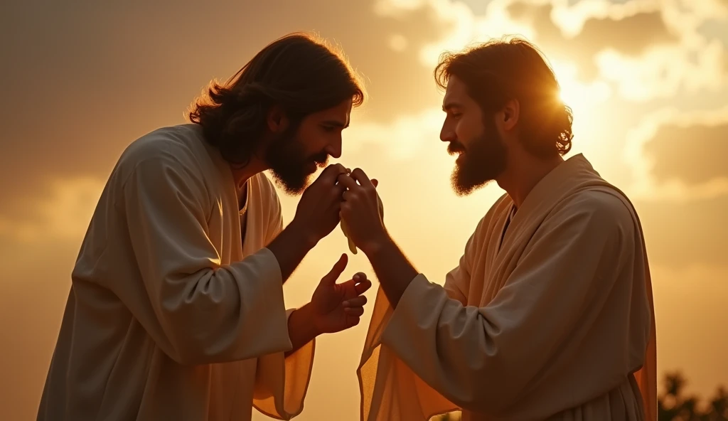 photograph of jesus
with a handkerchief wiping the tears of a man in heaven
