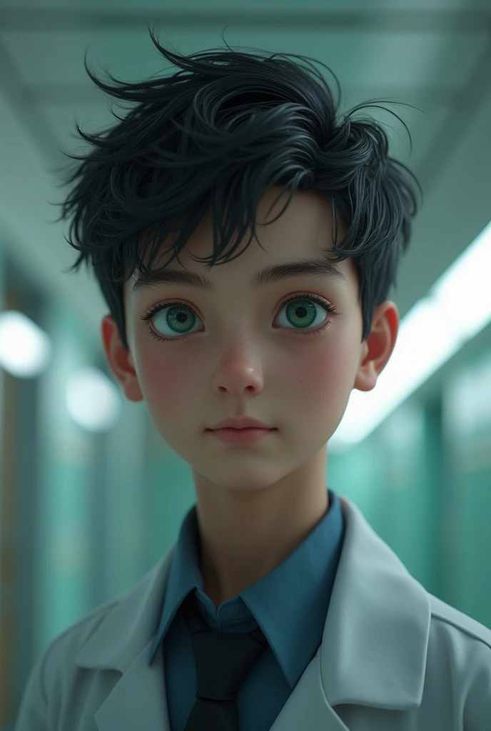 (Highest quality,4K,8K,High resolution,masterpiece:1.2),Super detailed,(Realistic,photoRealistic,photo-Realistic:1.37),1 person,14 year Players old,Mature Men,Beautiful skin、very handsome,Expressionless smile in love,Short gray Black hair,green eyes,Sharp Eyes,A perfect face without a doubt,Businessman, Dr, hospital Background,Cinema Lighting,HDR ima(Highest quality,4K,8K,High resolution,masterpiece:1.2),Super detailed,(Realistic,photoRealistic,photo-Realistic:1.37),1 person,,Mature Men,Beautiful skin、very handsome,Expressionless smile in love,Short gray Black hair,green eyes,Sharp Eyes,A perfect face without a doubt,Businessman, CEO, Office Background,Cinema Lighting,HDR image,tie、