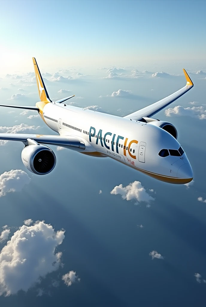A white and golden A350 with the logo Pacific Airways