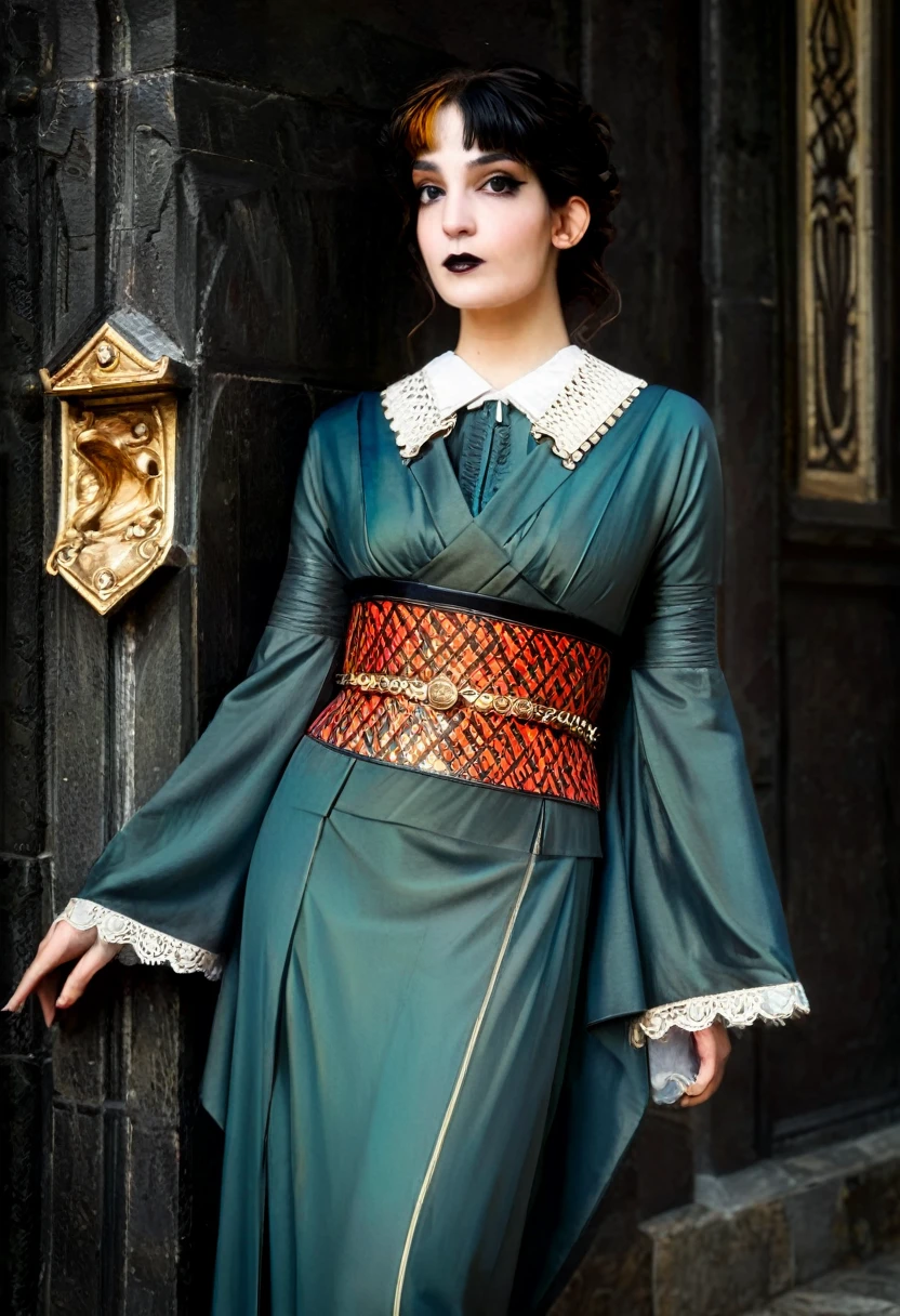Classicism Art, Early twenties, scant clothes, rpg, gothic, medieval, vibrant, perky, dangerous, creepy, cinematic,psztzz, inspired by Roman and Greek culture, clarity, harmonious, classicism art