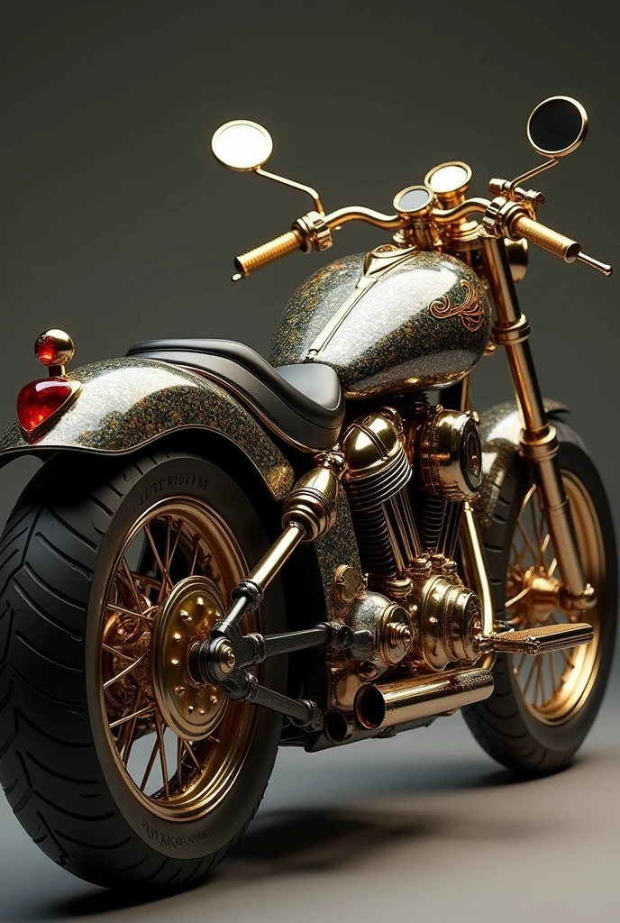 Hello, can you help me create a hyperrealistic motorcycle, based on the style of steampunck, Fabergé and art Nouveau, photorealistic, UHD 16K, thanks