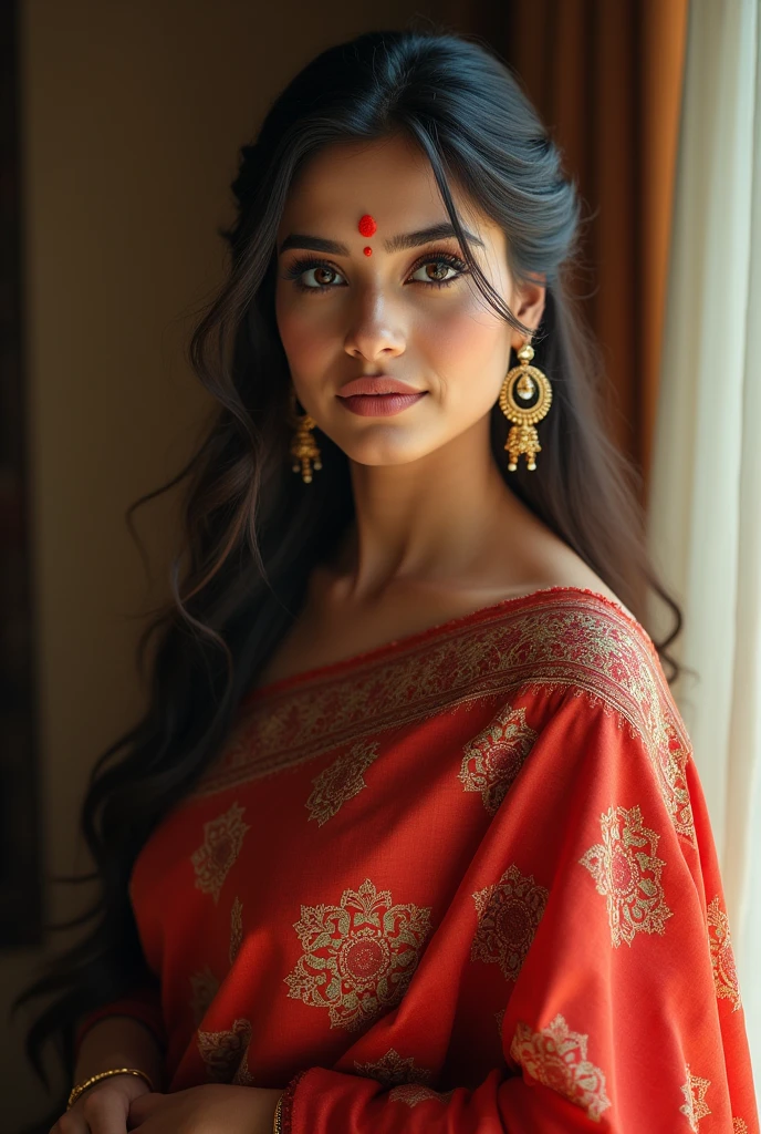 A beautiful India woman in saree bindi and sindoor
