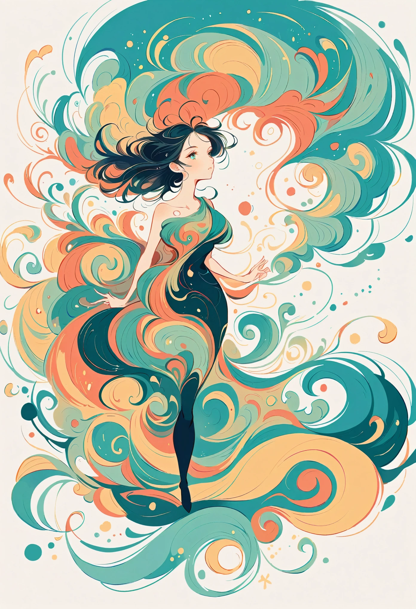 Girl with sword,Simple lines,Abstract Art,marbled paper