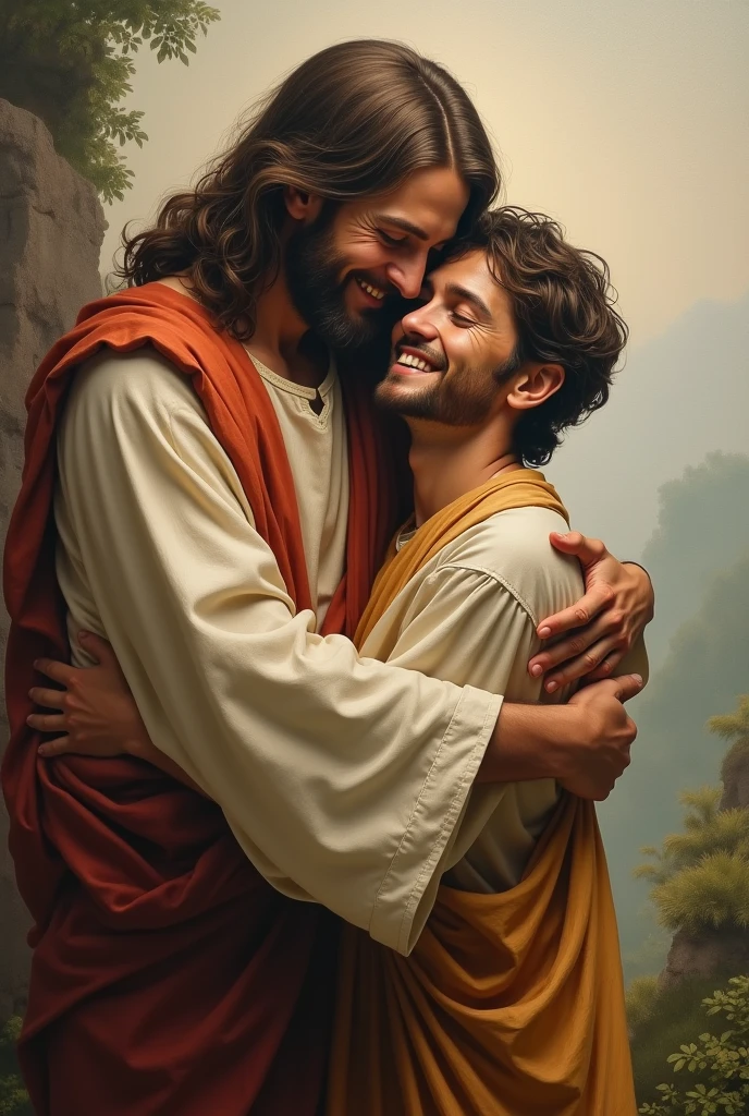 Jesus hugs happiness young man realistic