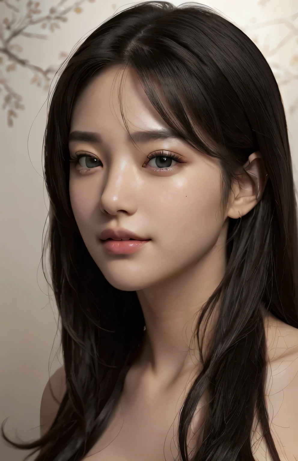 (Ultra Realistic), (Illustration), (Increased Resolution), (8K), (Extremely Detailed), (Best Illustration), (Beautiful and Detailed Eyes), (Best Quality), (Ultra Detailed), (Masterpiece ), ( wallpaper), (detailed face), solo, 1 girl, beautiful korea idol girl, realistic skin, realistic eyes, realistic face, looking at viewer, fine details, detailed face, in the dark, deep shadows, low key, pureerosfaceace_v1, smiling, long hair, black shawl straight hair , 46 points oblique bangs