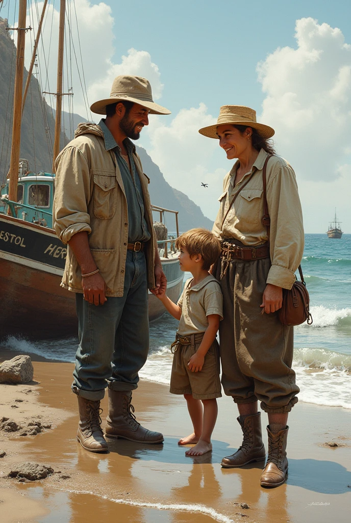 A family of fishermen with two children, a man and a couple of adults