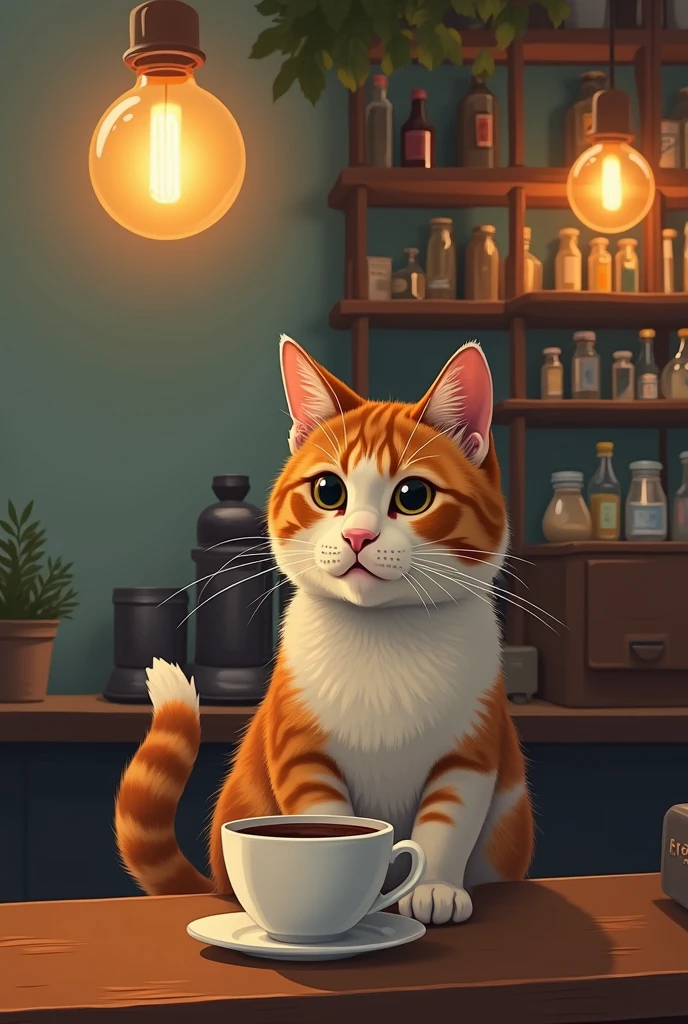 Cat drinking coffee in a coffee shop、art [By Esau Andrews]、A little more matte、Feels close to the real thing、Like the first one