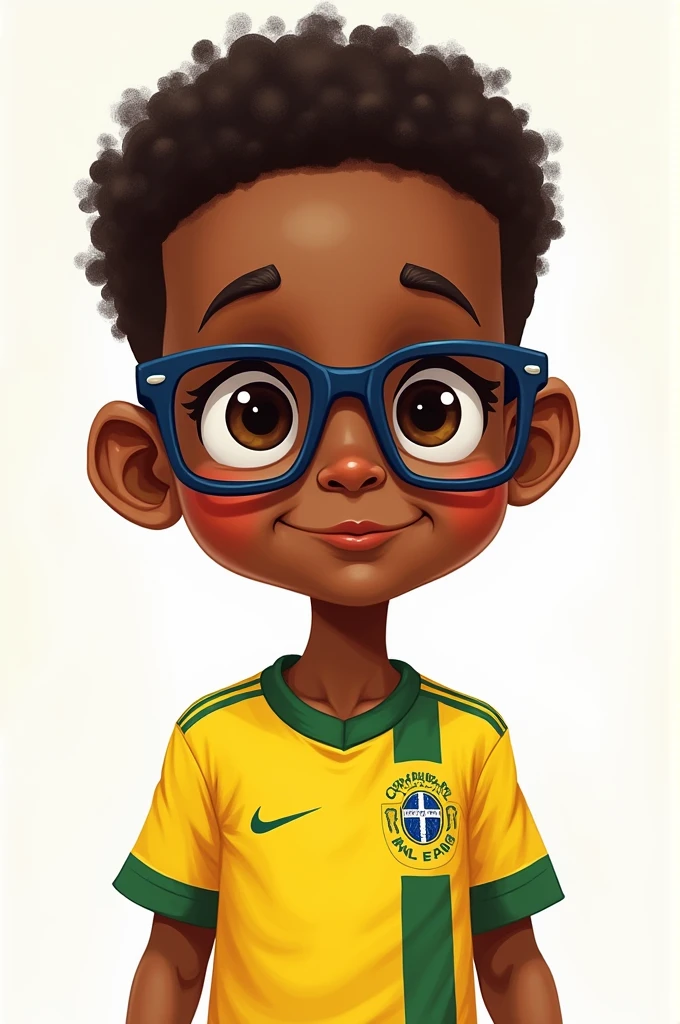  Create a 2D doll of a black child wearing dark blue glasses and wearing a Corinthians shirt 