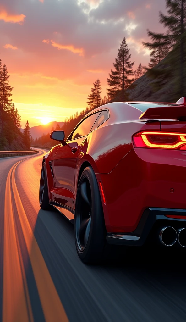 Chevrolet Camaro　Back view　Passage　Sunset Winding Road　Speed　View from below　Insistent