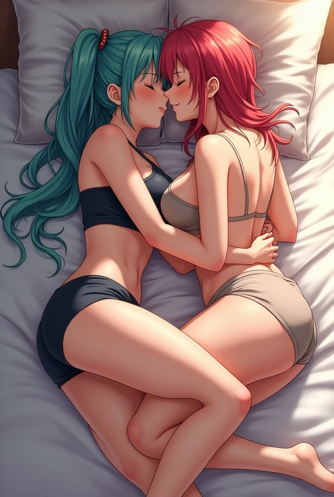 2girls,rias gremory, akeno,nude, half lying on bed,bedroom, orgasm face, multiple characters, 2 characters, highly detailed, masterpiece, 8k, realistic skin texture, intricate details, exquisite lighting, cinematic composition, dramatic lighting, warm color palette,fingering pussy,nipples,1 photo,sexy,abs,blush on face,both have abs,both touching each other ,high res,high quality,half lying on bed,hands on butt, fingers pussy,finger in pussy, orgasm ,red nails,fingering each other pussy 