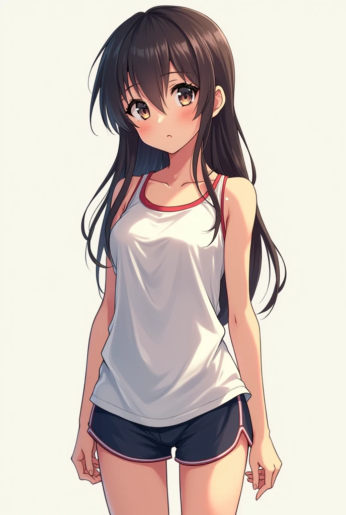 Create an anime girl with a wet sports shirt