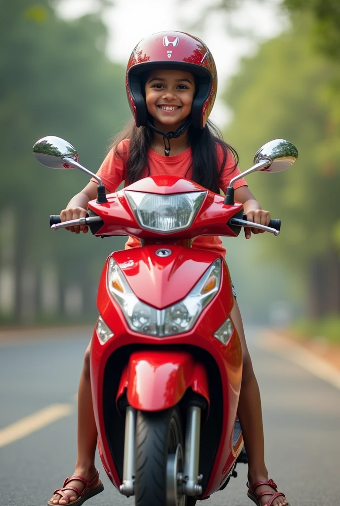 young Indian girl, riding Honda activa scooter