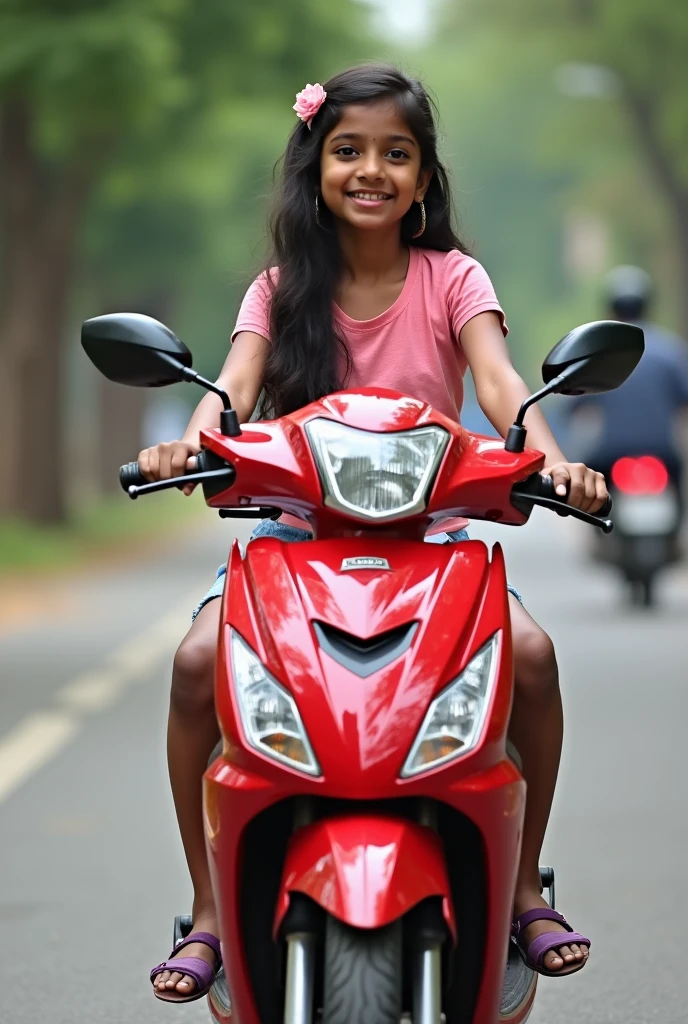 young Indian girl, riding Honda activa scooter