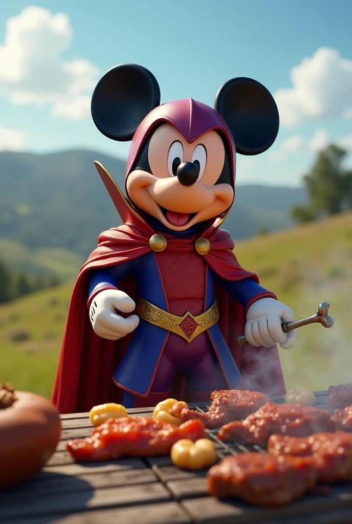 A Mickey doing a Gaucho barbecue wearing Magneto&#39;s clothes from the X Men