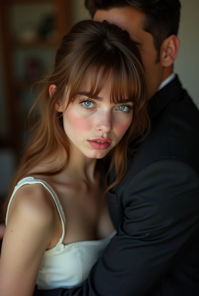 Caucasian red hair middle 20 years girl, super fit, staring at the viewer, she has blue eyes realistic somewhere in Hollywood wearing a glamorous seductive cleavage white long wedding dress , glowing, intense blue eyes seductive solodramatic lightinasterpiece:1.2), best quality, high resolution, beautiful detailed, extremely detailed, perfect lighting Realstic, flirting with camera she has a beautiful diamond necklace bride long dress