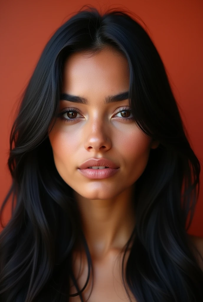 a beautiful young Moroccan woman, slightly tanned, 21 ans, with a straight smooth square, coupe droite ,des cheveux noirs lisses longs et droits,peau parfaite , beaux yeux noirs en amande, delicate and symmetrical nose,bulging lips, sourcils noirs droit , Height 170 cm, poids 75kg, realistic, (best quality,4K,8k,high resolution,head of'artwork:1.2),ultra detailed,(realistic,photorealistic,photo-realistic:1.37),HDR,HD,studio lighting,sharpness,physical rendering,extremely detailed description,professionnel,Couleurs vives,bokeh,portrait