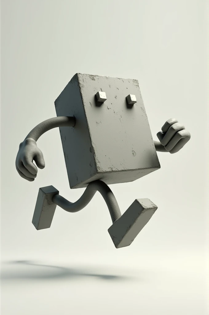Concrete block with legs and hands jumping to the right