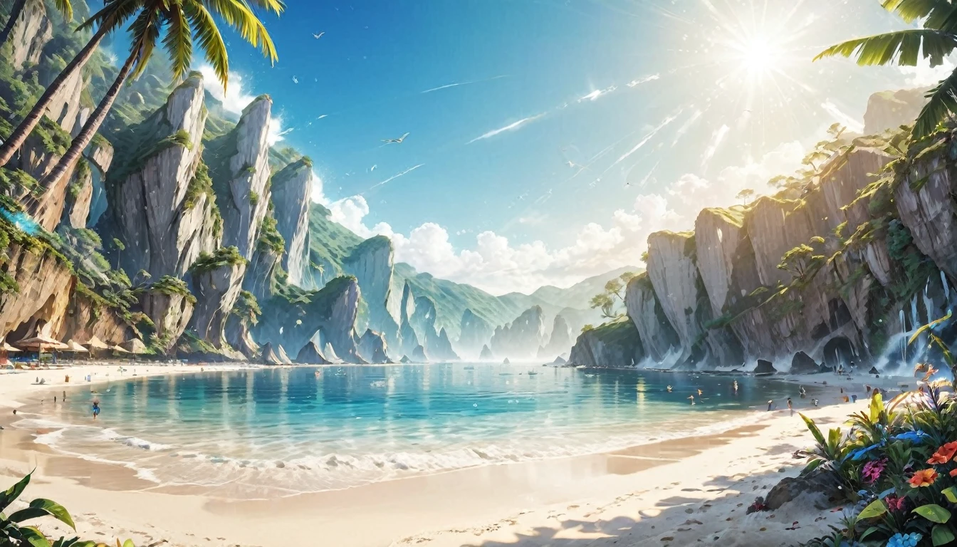 Summer Beach、(ultra-Detailed Background, Detailed Background), Absurd, High resolution, Super detailed, Very detailed,Crystal Splash, shine,