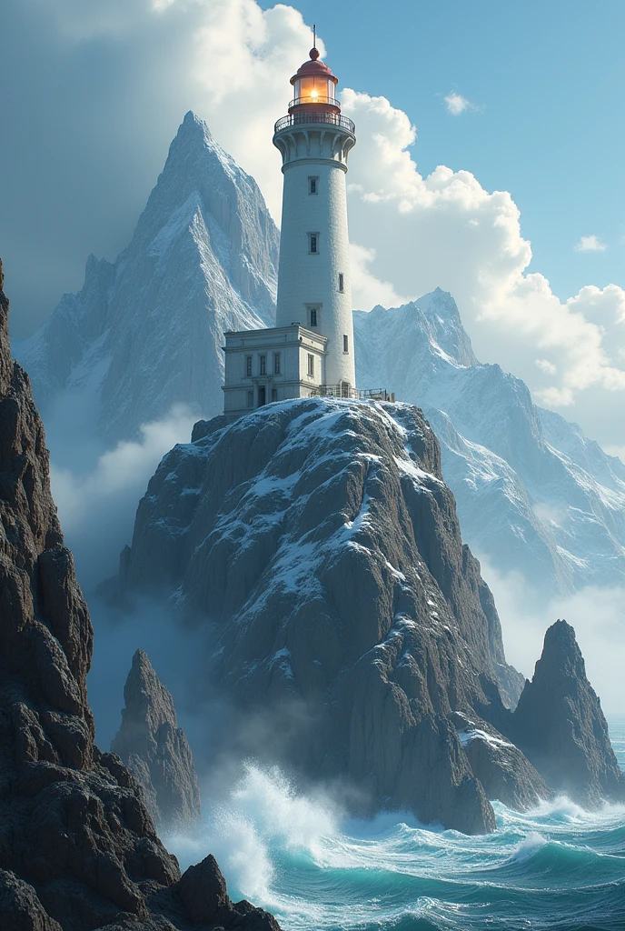 A lighthouse on top of the mountain
