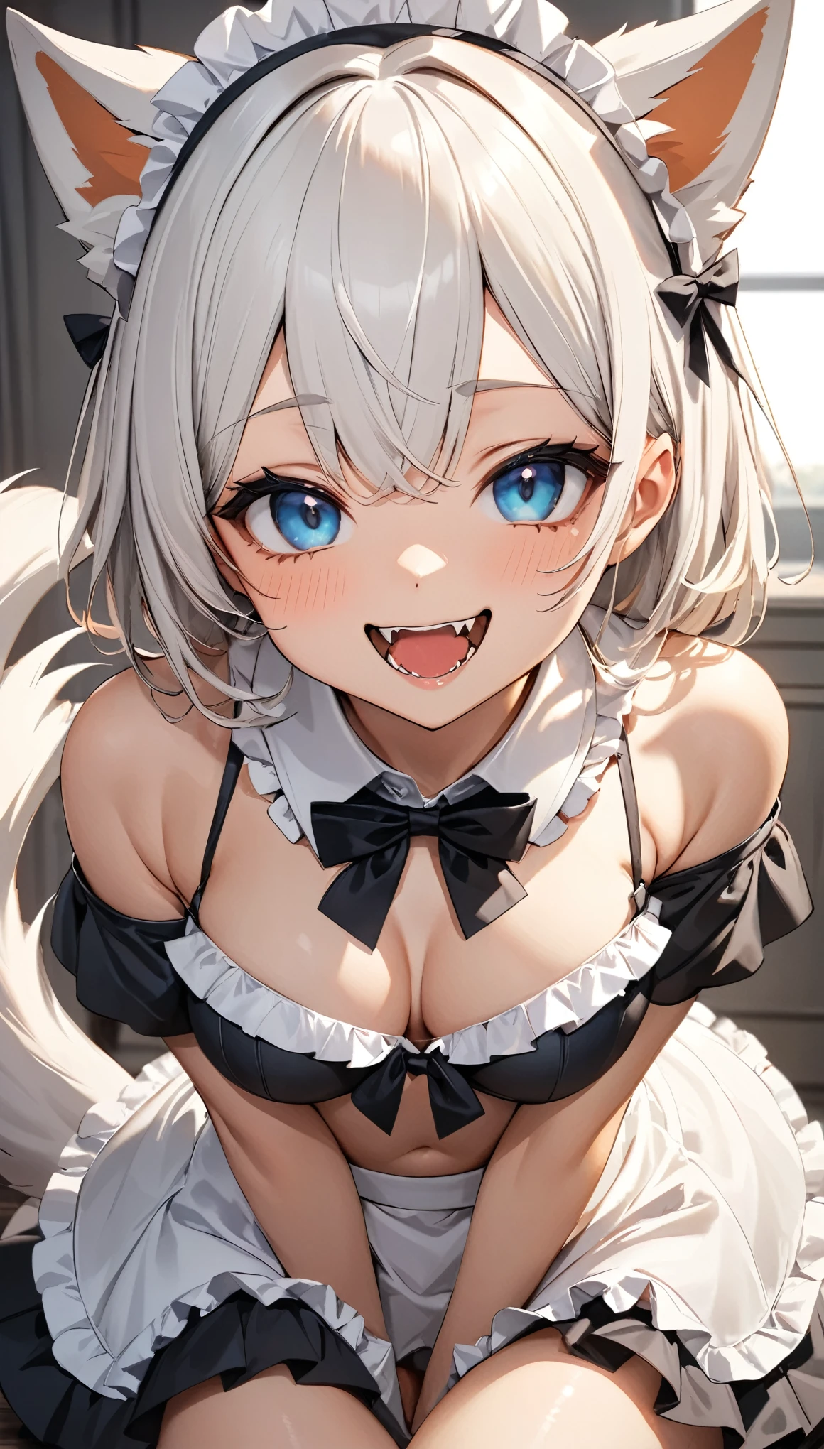 (((masterpiece))), ShizukaMikazuki, One Girl, alone, View your audience, Long Hair, Gray Hair, Long sleeve, Cleavage, (Huge breasts),clavicle, Mature Body,Big Ass,Glamorous Body,Trained abdominal muscles,Make your face a little smaller,Make your breasts bigger,tall,Blushing,Sexy black bodysuit,nude,Exposed nipples,Exposed Pussy,Pie Ponytail,Play sports often, Choker with charm,Earrings,Detailed expression of fingers,Embarrassed expression,smile,blue eyes,dark bed,look at the camera,Sweat all over,Bring your face closer to the camera, Take the photo at an angle,Spread your legs