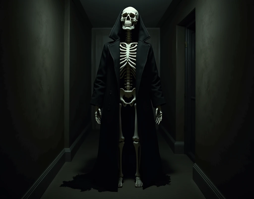 Skeleton,ghost,dark,room,Black coat