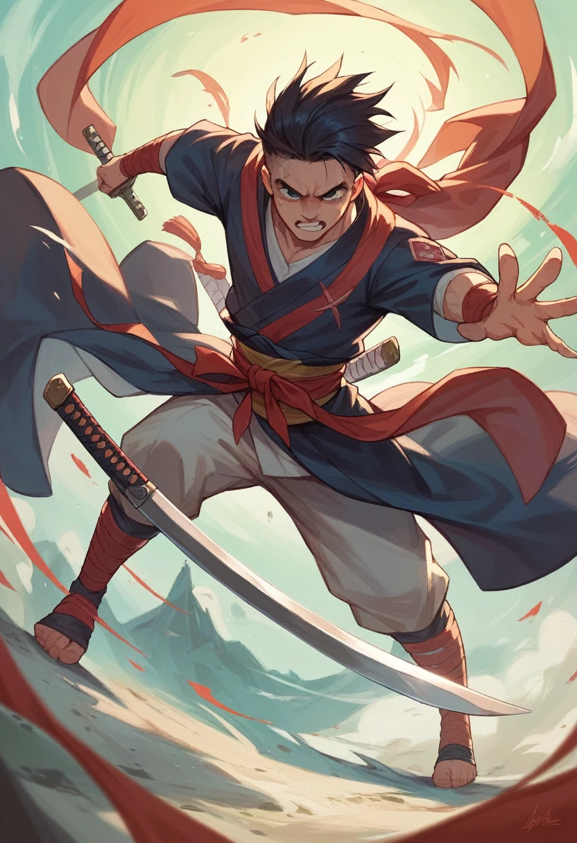 masterpiece, best quality, samurai action, jump, Cut with a sword