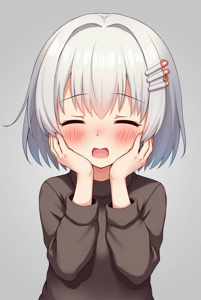Short white hair, blush, Embarrassment