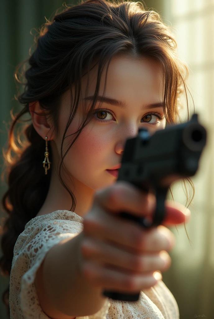 Ultra-high resolution, Attention to detail, Highest quality, goddess, gun