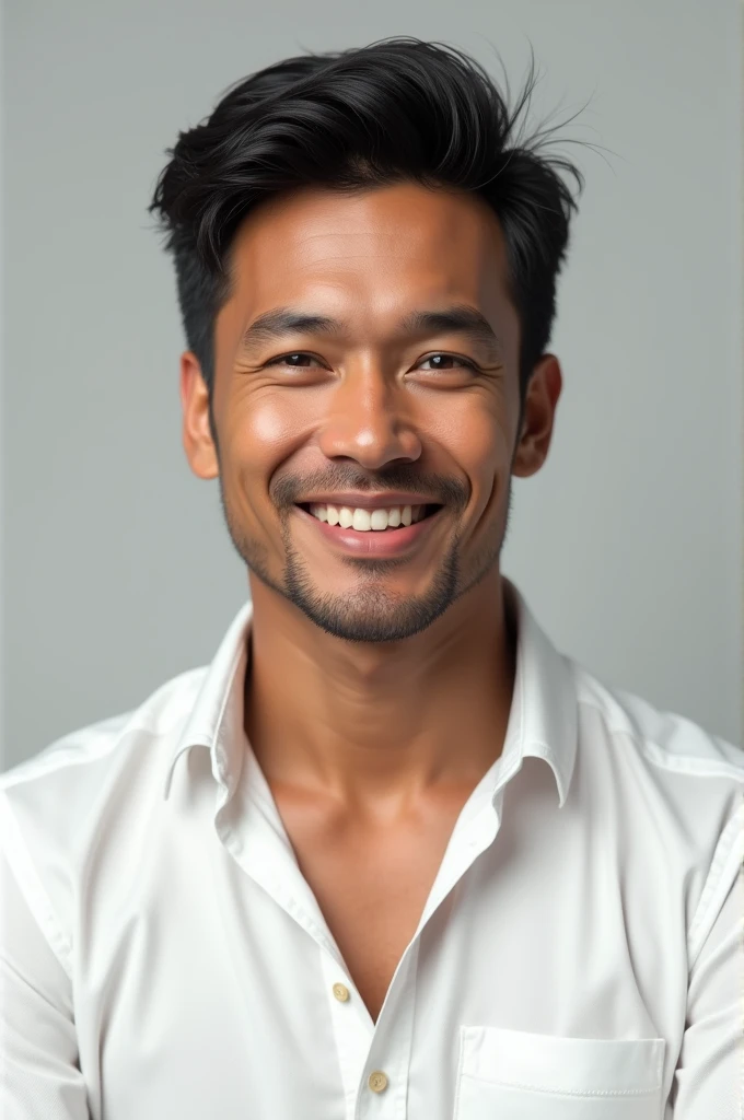 Indonesian man wearing white shirt 4d realistic