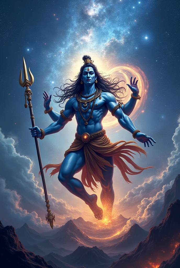 Lord Shiva doing tandav angry in the cosmic ocean of galaxy 