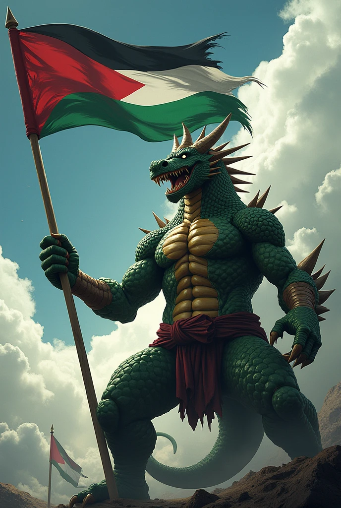 Kaido holding the flag of Palestine 