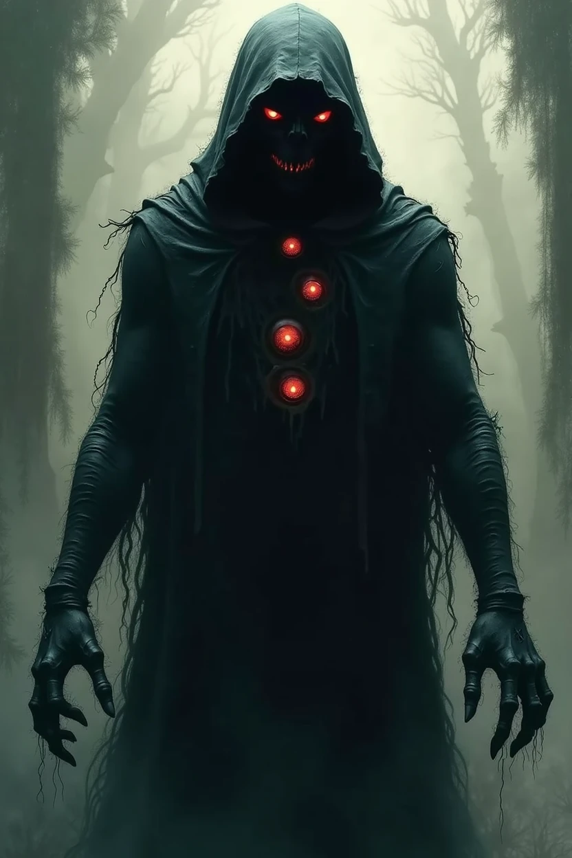 A sinister, watchful shadow with multiple eyes on its body, highy detailed, dark ages