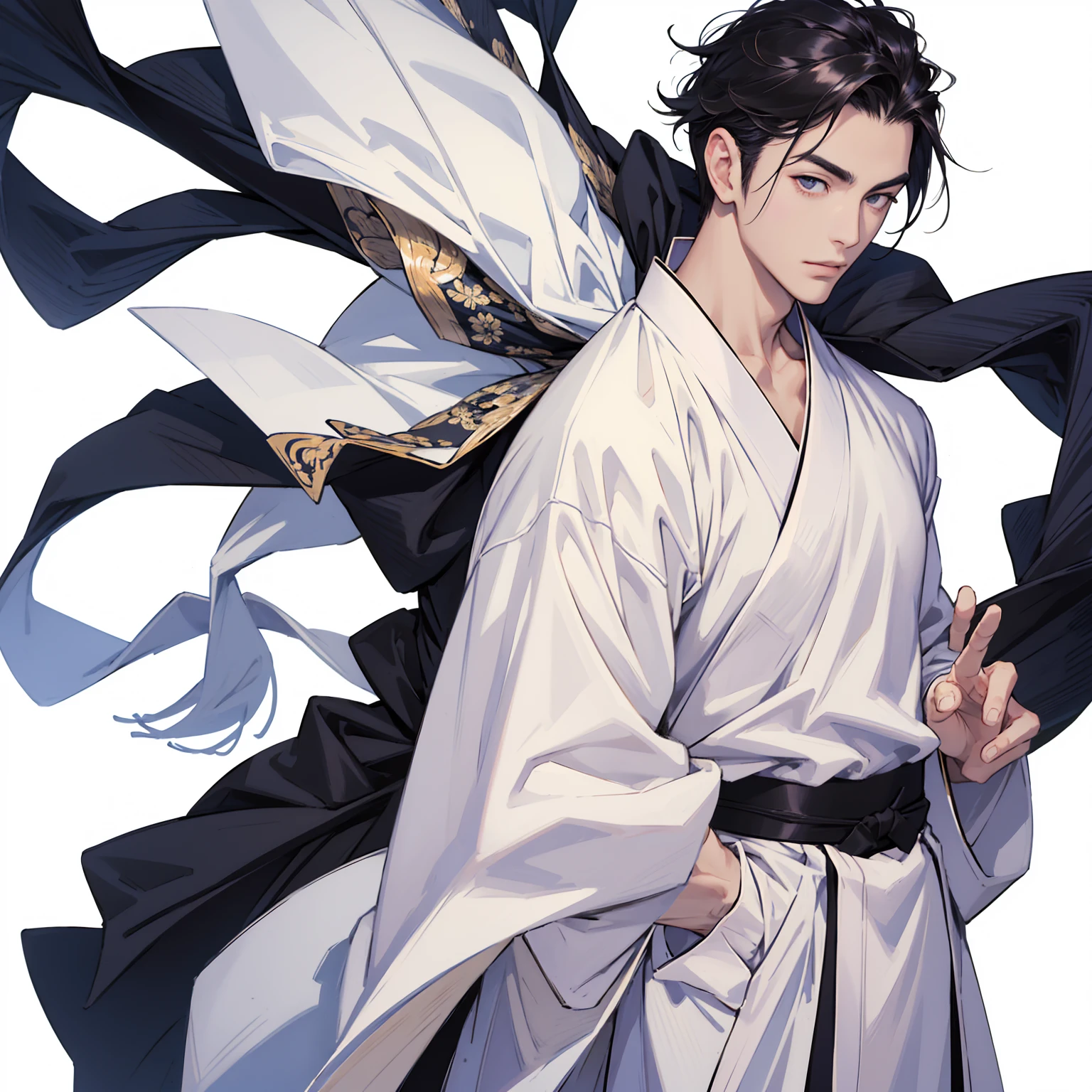 One man　Handsome　Japanese men　Pure white background　No background　Fashionable clothes　Detailed face and skin
