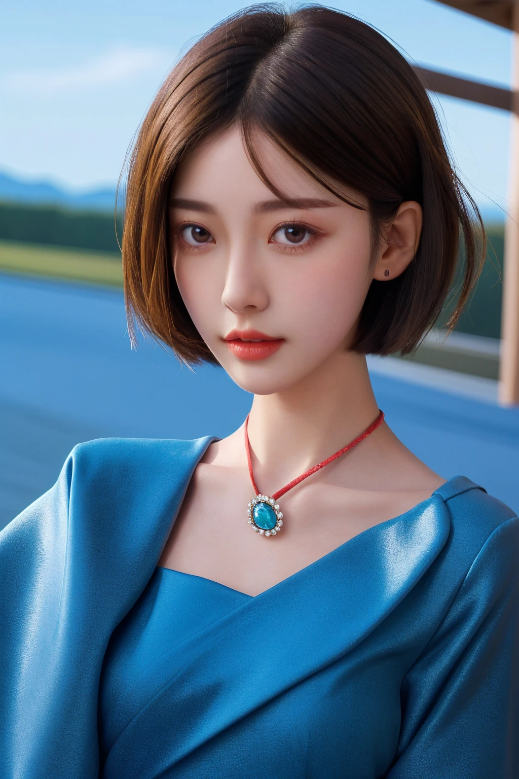 (Dynamic Angle:1.3), Extreme close up, the wind is strong, Movie highlights, One girl, Upper Body,dancing, View your viewers, Rose Garden, alone, brooch, Brunette_hair( very short hair:1.2), sleeve, ribbon, Jacket, dress, gem, hair_ribbon,null, 